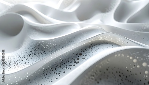 A close-up of white wavy textured surface with small dots