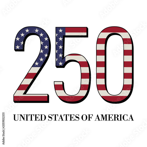 United States of America 250th Anniversary text. Vector design for patriotic celebrations, historical event materials, promotional banners, and anniversary-themed graphic design projects