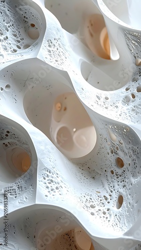 A close-up view of a white object with holes and spots