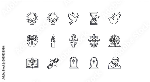 Fotografie Memento mori and mourning icons with skulls doves and gravestones