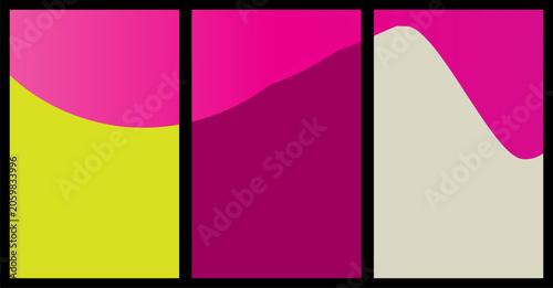 Abstract triptych with fluid organic waves in bright colors abstract triptych background