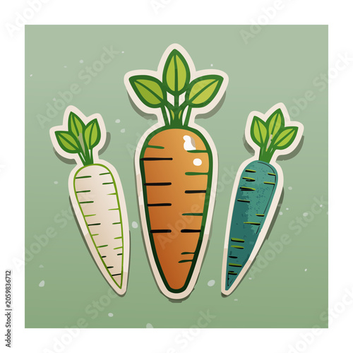 Flat Design Illustration of Carrots with Green Leaves