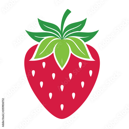 Flat design strawberry icon with green leaves