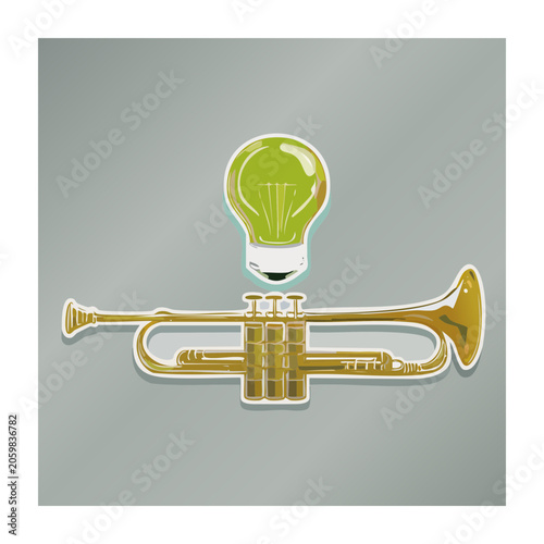 Golden Trumpet with Green Light Bulb Illustration