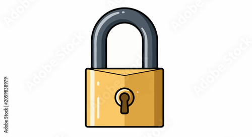 A golden padlock with a grey shackle sits centered on a white background