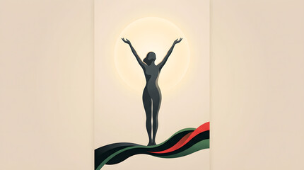 Juneteenth silhouette of woman with raised arms celebrating freedom