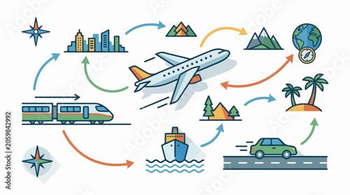 A transportation graphic depicting travel routes