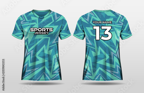 Soccer jersey template with abstract tosca green color