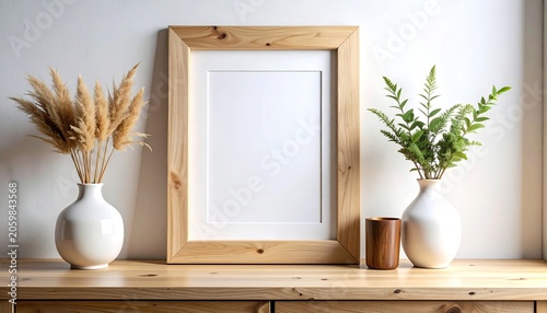 Minimalist Interior Decor with Empty Frame and Plants
