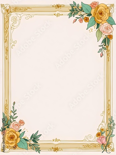 background with roses and golden frame