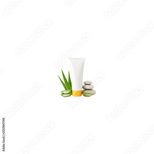 Unbranded Sunscreen Tube with Aloe Leaves Isolated Transparent PNG