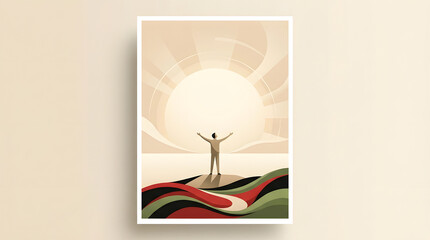 Juneteenth illustration of a person celebrating freedom at sunrise