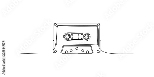 Fotografija continuous one-line drawing Cassette tape, audio cassette, music cassette, retro
