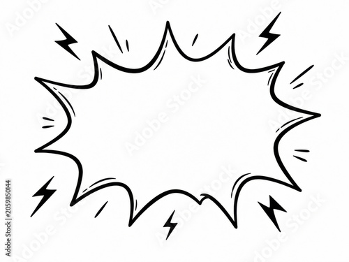 Hand drawn comic book style explosion bubble with lightning bolts for sound effects