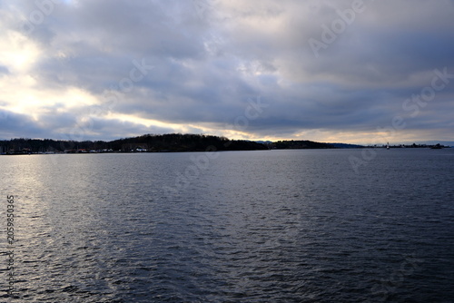 Photography landscape of Hovedøya island and the surrounding Oslofjord under a cloudy sky