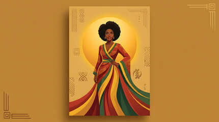 Juneteenth celebration with a proud black woman in colorful dress