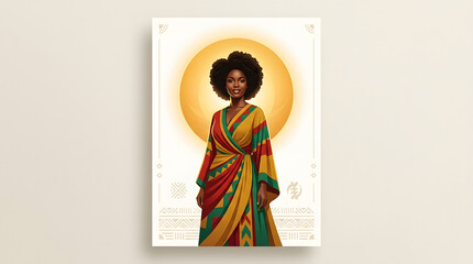 Juneteenth celebration with a proud woman in vibrant traditional dress