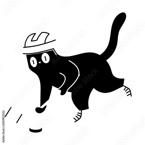 Black Cat Hockey Player Illustration