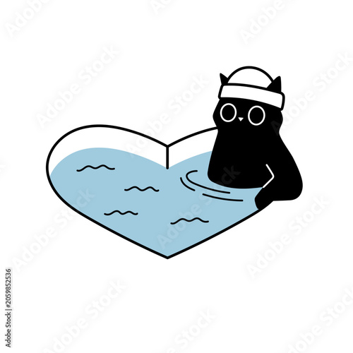 Black Cat Winter Swimming Illustration