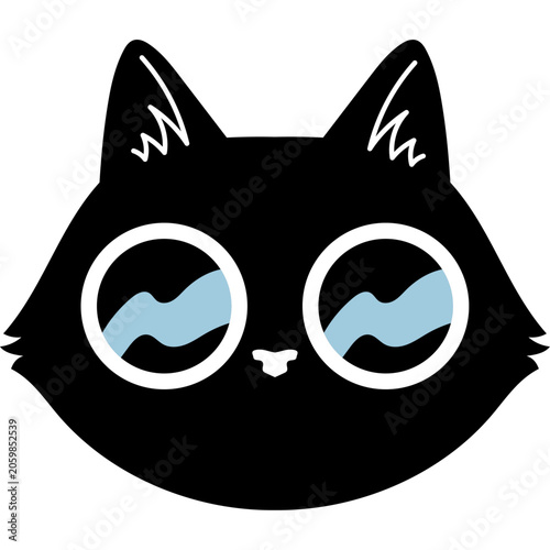 Black Cat With Landscape Glasses Illustration