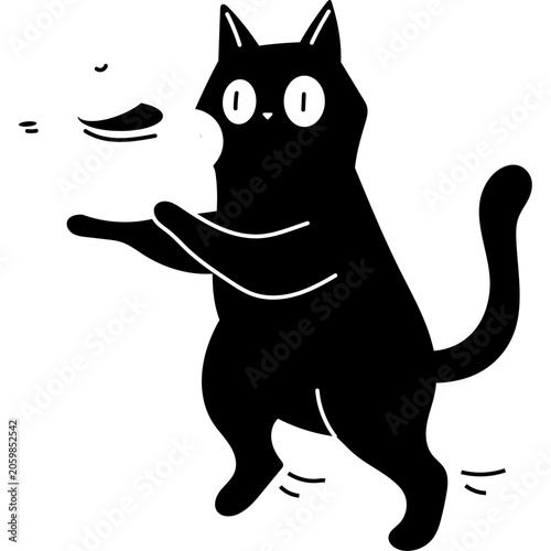 Black Cat Dancing With Teapot Illustration