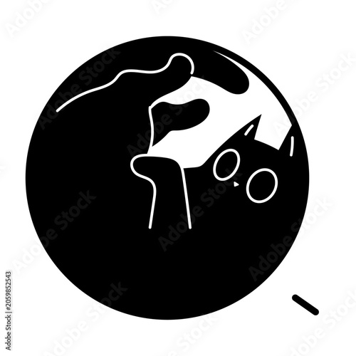 Black Cat Curled Inside Coffee Cup Illustration