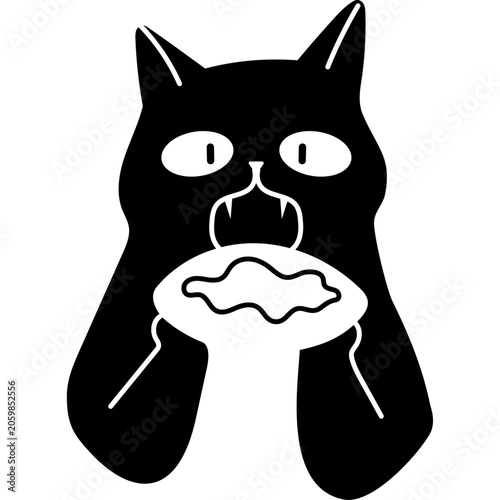 Black Cat Eating Pancake Illustration