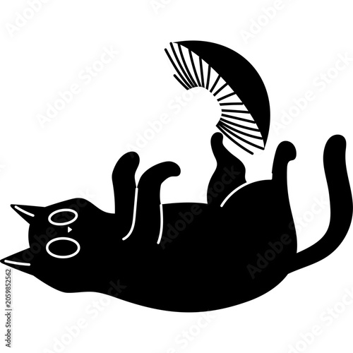 Black Cat Holding Mushroom Illustration