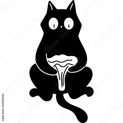 Black Cat Holding Mushroom Illustration