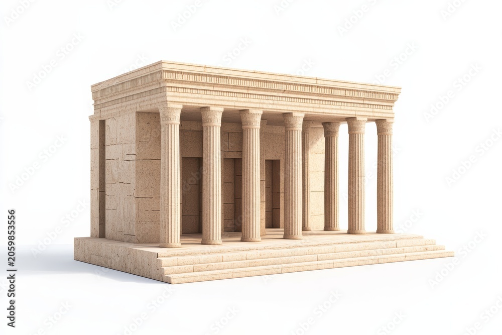 Fototapeta premium Model of an ancient temple with columns and a flat roof in a plain setting