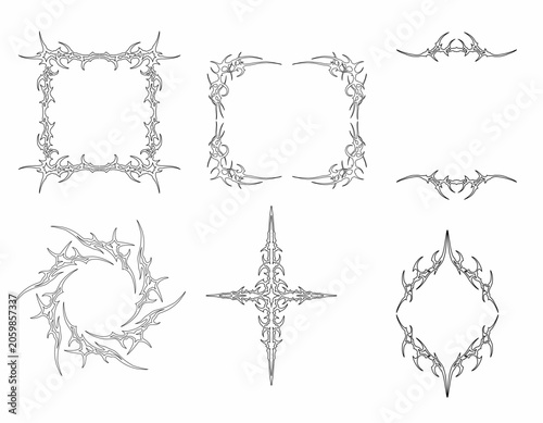 Neo tribal cyber sigilism frame , abstract gothic ornamental, cyber border design, blackwork graphic prints streetwear elements