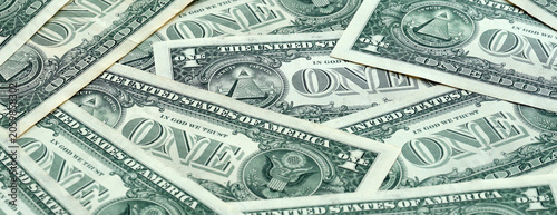 Εκτύπωση καμβά US one dollar money banknotes pile on table