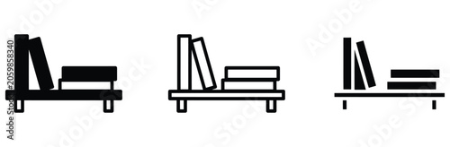 Black and white icon set of furniture assembly and disassembly process steps