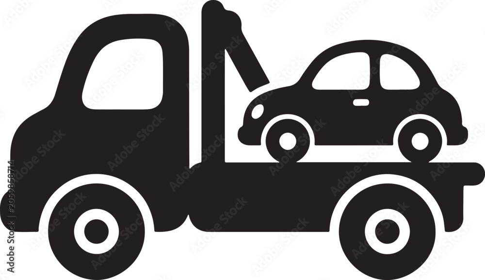 Naklejka premium Tow Truck Carrying Car Silhouette