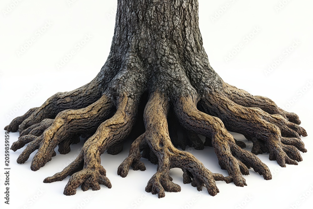 Fototapeta premium Roots of a tree showing texture and spread near the ground in a natural setting