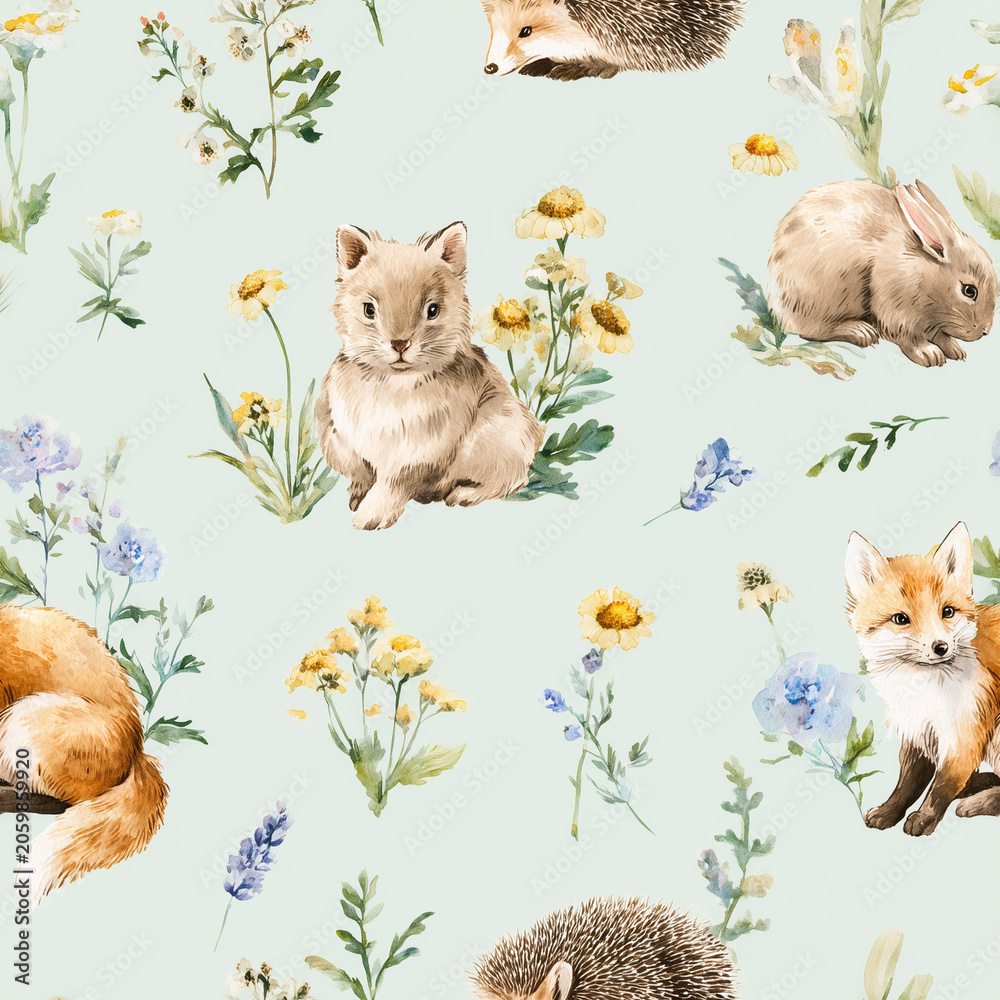 Obraz premium set of funny animals, seamless pattern