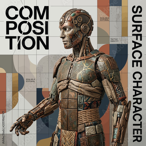 Foto Robot with metallic body standing.