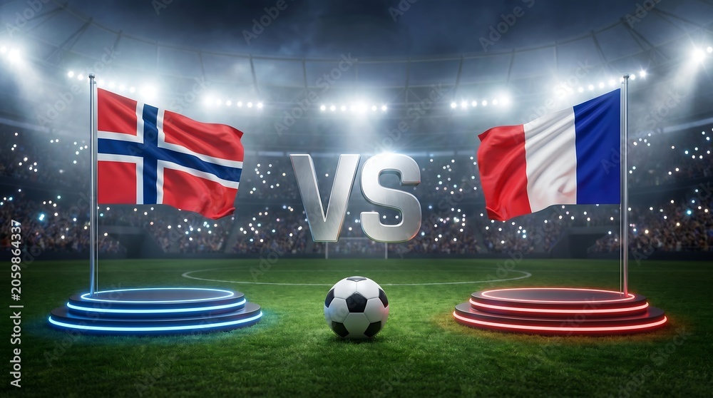 Obraz premium Norway vs france soccer match concept with national flags in stadium