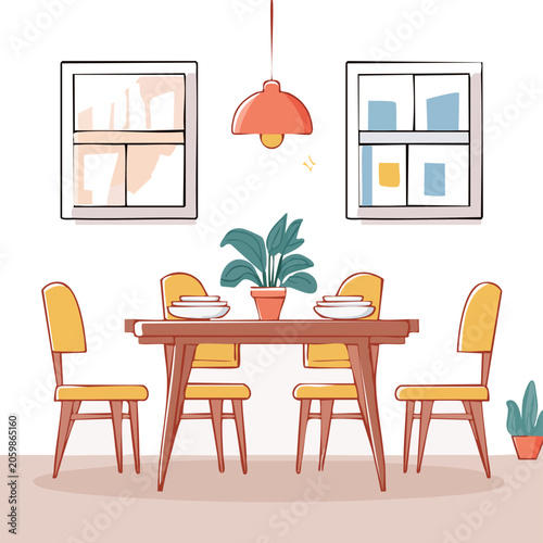 a dining room with a table and chairs.