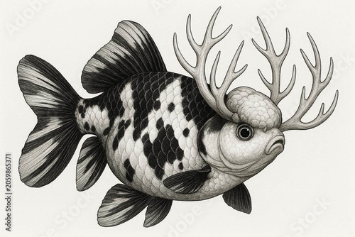 Black and white goldenfish with horns