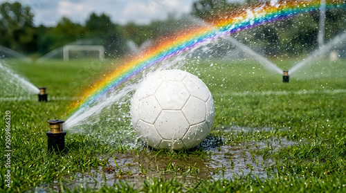 Premium quality professional soccer ball on art match outdoor grass print media league for design team recreation fitness promotion perfect football layout competitive