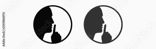 Bilde på lerret Silence vector icon with finger on lips gesture for quiet or secret concept