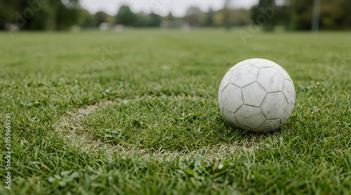 Premium quality professional soccer ball design pitch action print competitive marketing for lush play recreation element game background green football commercial visual