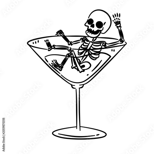 skeleton inside martini glass 