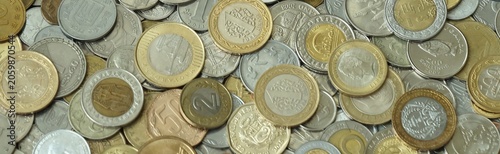 Obraz na plátne Big bunch of coins from various money currencies