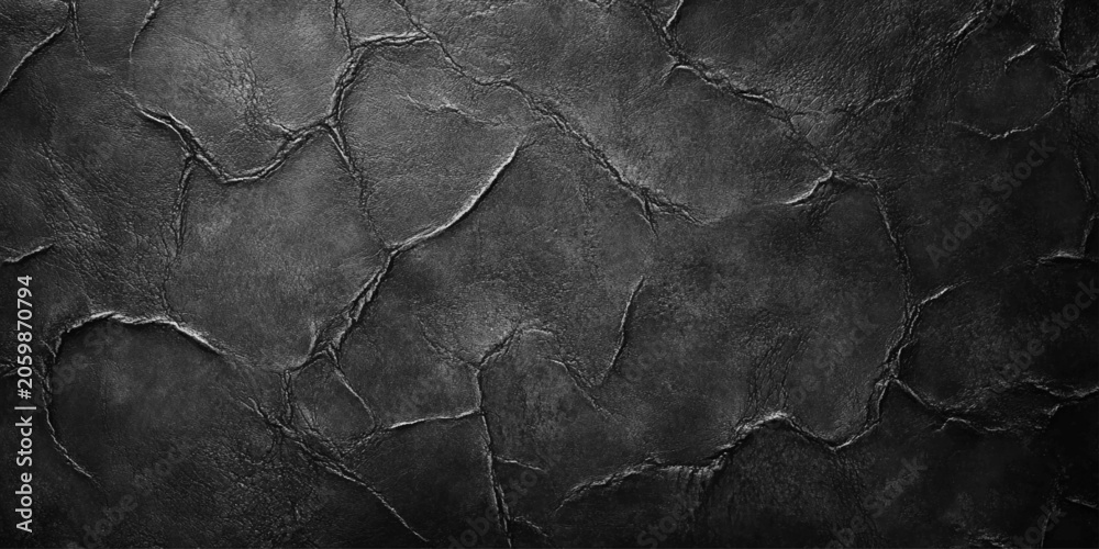 Naklejka premium Black leather texture for background with grunge crack.
