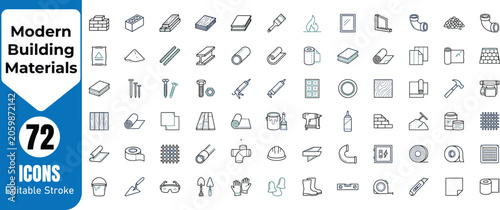 Obraz na plátne Modern building materials icon set for construction and architecture