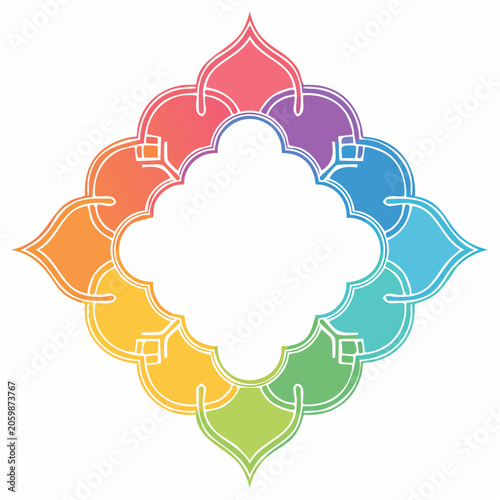 Colorful Geometric Mandala Frame with Rainbow Gradient