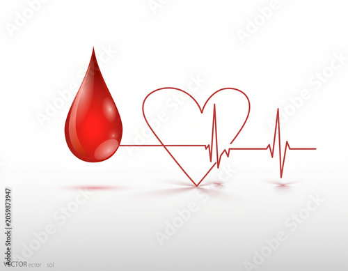 Clean White Background Blood Donation Illustration With Red Heartbeat ECG And Blood Drop