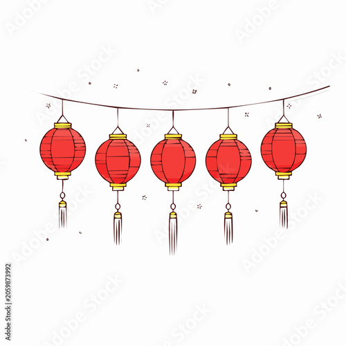 Red Chinese Lanterns Hanging on a String